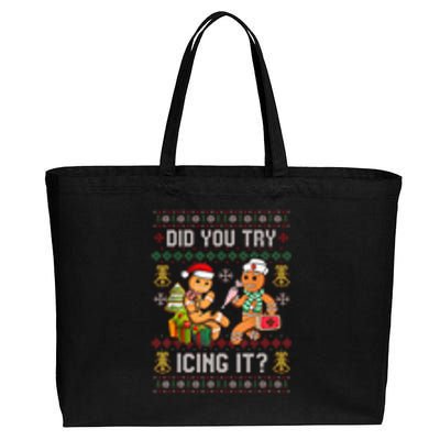 Did You Try Icing It Retro Christmas Gingerbread Nurse Squad Cotton Canvas Jumbo Tote