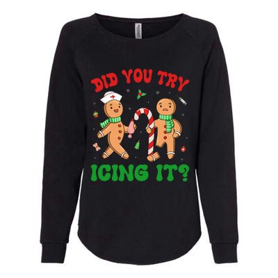 Did You Try Icing It Retro Christmas Gingerbread Nurse Squad Womens California Wash Sweatshirt