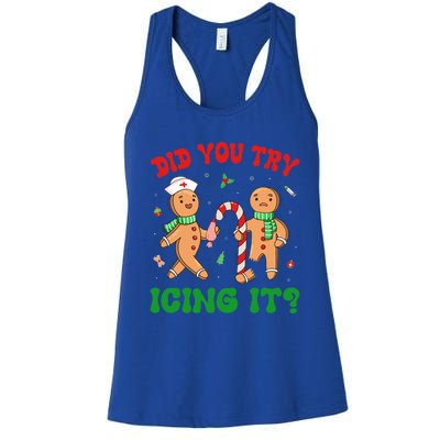 Did You Try Icing It Retro Christmas Gingerbread Nurse Squad Women's Racerback Tank