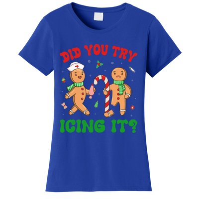 Did You Try Icing It Retro Christmas Gingerbread Nurse Squad Women's T-Shirt