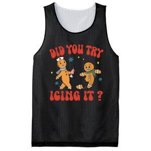 Did You Try Icing It Funny Christmas Nurse Gingerbread Man Mesh Reversible Basketball Jersey Tank