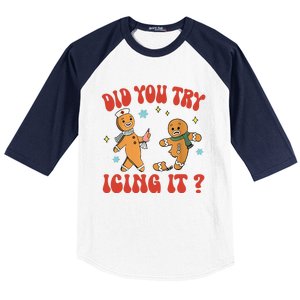 Did You Try Icing It Funny Christmas Nurse Gingerbread Man Baseball Sleeve Shirt