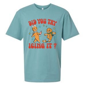 Did You Try Icing It Funny Christmas Nurse Gingerbread Man Sueded Cloud Jersey T-Shirt