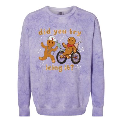 Did You Try Icing It Funny Gingerbread Nurse Christmas Xmas Colorblast Crewneck Sweatshirt