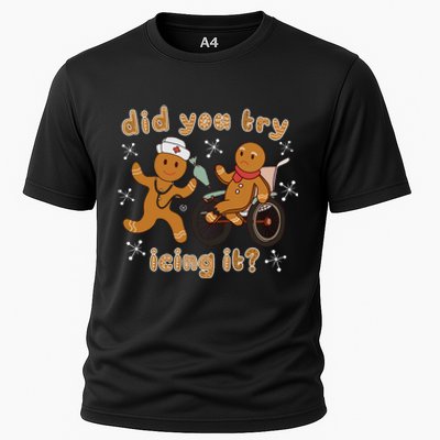 Did You Try Icing It Funny Gingerbread Nurse Christmas Xmas Cooling Performance Crew T-Shirt