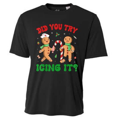 Did You Try Icing It Retro Christmas Gingerbread Nurse Squad Cooling Performance Crew T-Shirt