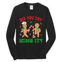 Did You Try Icing It Retro Christmas Gingerbread Nurse Squad Tall Long Sleeve T-Shirt