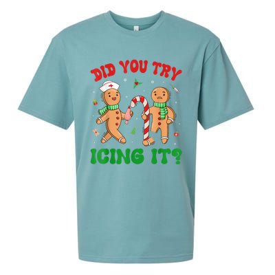 Did You Try Icing It Retro Christmas Gingerbread Nurse Squad Sueded Cloud Jersey T-Shirt