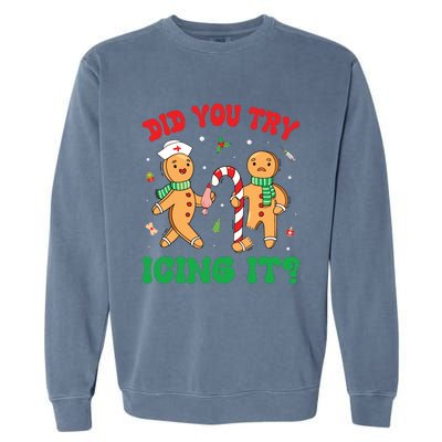 Did You Try Icing It Retro Christmas Gingerbread Nurse Squad Garment-Dyed Sweatshirt