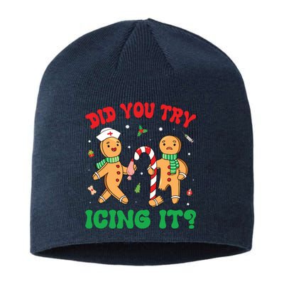 Did You Try Icing It Retro Christmas Gingerbread Nurse Squad Sustainable Beanie