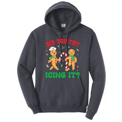 Did You Try Icing It Retro Christmas Gingerbread Nurse Squad Tall Hoodie