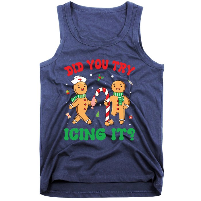 Did You Try Icing It Retro Christmas Gingerbread Nurse Squad Tank Top