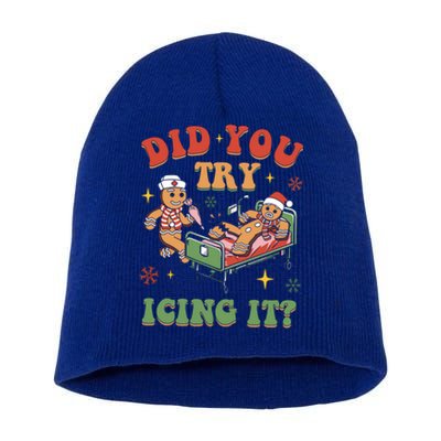 Did You Try Icing It Gingerbread Nurse Christmas Holiday Gift Short Acrylic Beanie