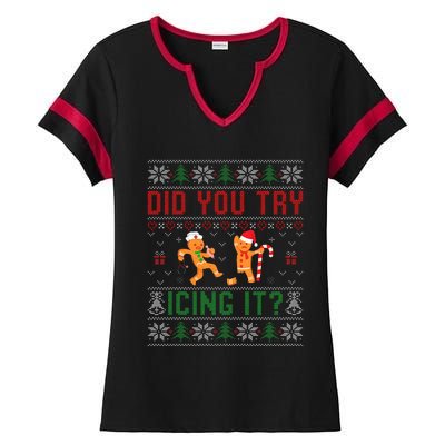 Did You Try Icing It Nurse Ugly Christmas Sweater  Ladies Halftime Notch Neck Tee