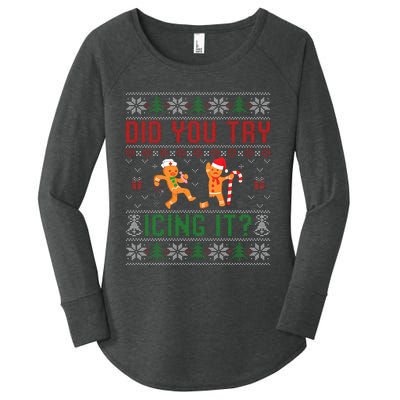 Did You Try Icing It Nurse Ugly Christmas Sweater  Women's Perfect Tri Tunic Long Sleeve Shirt