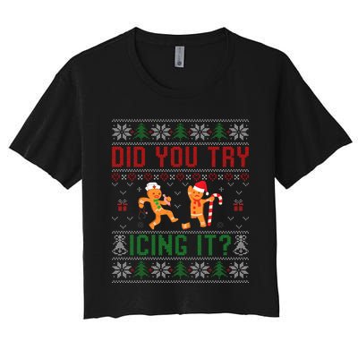 Did You Try Icing It Nurse Ugly Christmas Sweater  Women's Crop Top Tee