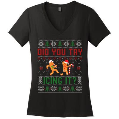 Did You Try Icing It Nurse Ugly Christmas Sweater  Women's V-Neck T-Shirt