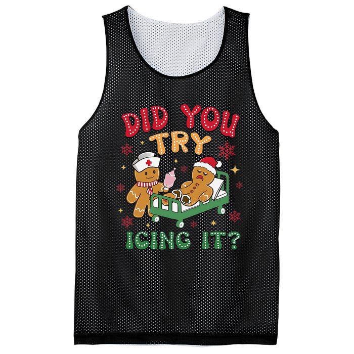 Did You Try Icing It Gingerbread Humor Nurse Christmas Mesh Reversible Basketball Jersey Tank