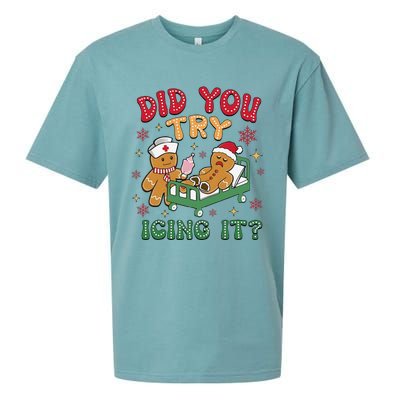 Did You Try Icing It Gingerbread Humor Nurse Christmas Sueded Cloud Jersey T-Shirt