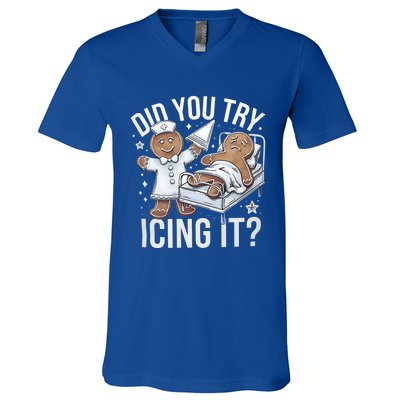 Did You Try Icing It Funny Ginger Bread Holiday Humor Cute Gift V-Neck T-Shirt