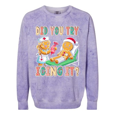 Did You Try Icing It Icu Nurse Christmas Gingerbread Sweatshirt Colorblast Crewneck Sweatshirt