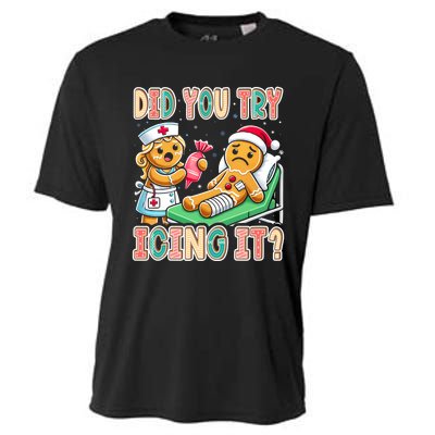 Did You Try Icing It Icu Nurse Christmas Gingerbread Sweatshirt Cooling Performance Crew T-Shirt