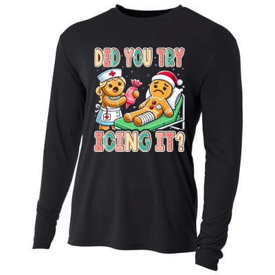 Did You Try Icing It Icu Nurse Christmas Gingerbread Sweatshirt Cooling Performance Long Sleeve Crew