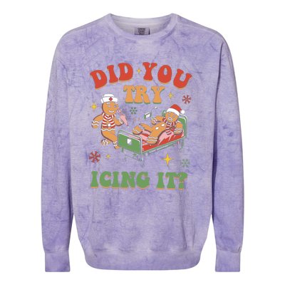 Did You Try Icing It Gingerbread Nurse Christmas Holiday Gift Colorblast Crewneck Sweatshirt