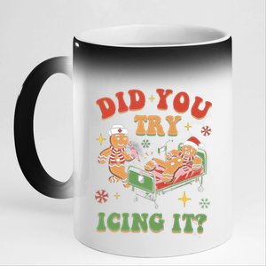 Did You Try Icing It Gingerbread Nurse Christmas Holiday Gift 11oz Black Color Changing Mug