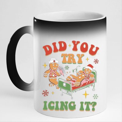 Did You Try Icing It Gingerbread Nurse Christmas Holiday Gift 11oz Black Color Changing Mug