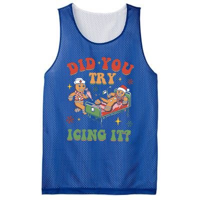 Did You Try Icing It Gingerbread Nurse Christmas Holiday Gift Mesh Reversible Basketball Jersey Tank