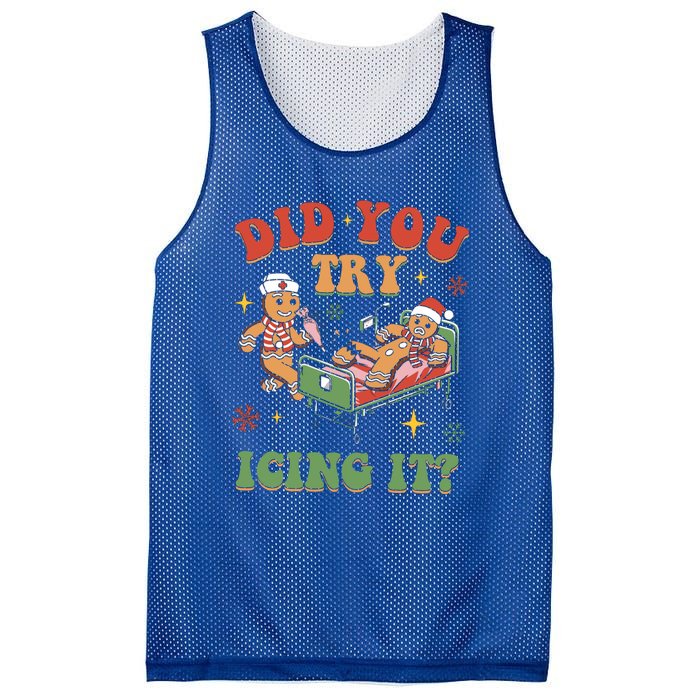 Did You Try Icing It Gingerbread Nurse Christmas Holiday Gift Mesh Reversible Basketball Jersey Tank