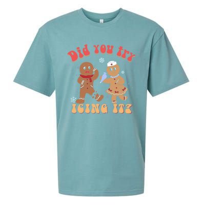 Did You Try Icing It Icu Nurse Christmas Gingerbread Outfits Funny Gift Sueded Cloud Jersey T-Shirt