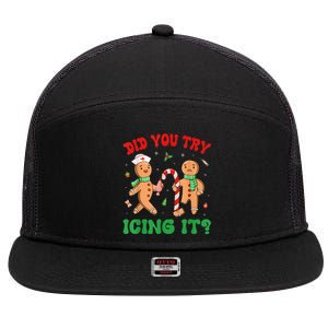 Did You Try Icing It Funny Christmas Nurse Gingerbread Man 7 Panel Mesh Trucker Snapback Hat