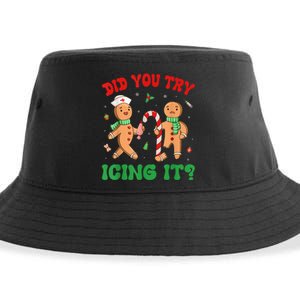 Did You Try Icing It Funny Christmas Nurse Gingerbread Man Sustainable Bucket Hat