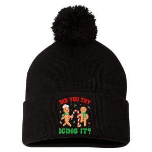 Did You Try Icing It Funny Christmas Nurse Gingerbread Man Pom Pom 12in Knit Beanie