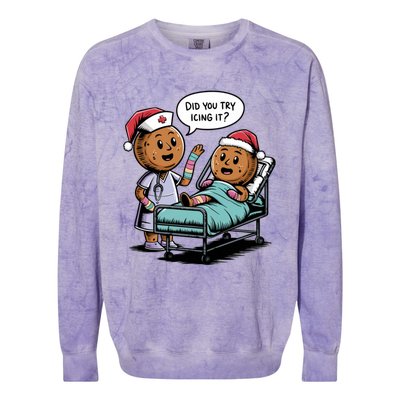 Did You Try Icing It Retro Christmas Gingerbread Nurse Squad Meaningful Gift Colorblast Crewneck Sweatshirt