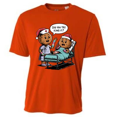 Did You Try Icing It Retro Christmas Gingerbread Nurse Squad Meaningful Gift Cooling Performance Crew T-Shirt