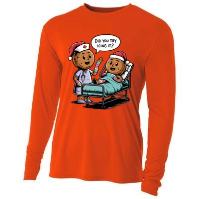 Did You Try Icing It Retro Christmas Gingerbread Nurse Squad Meaningful Gift Cooling Performance Long Sleeve Crew