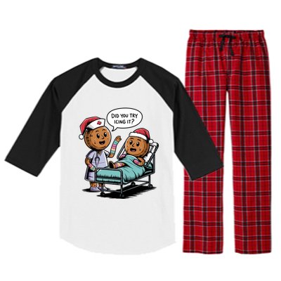 Did You Try Icing It Retro Christmas Gingerbread Nurse Squad Meaningful Gift Raglan Sleeve Pajama Set