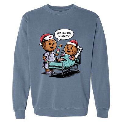 Did You Try Icing It Retro Christmas Gingerbread Nurse Squad Meaningful Gift Garment-Dyed Sweatshirt