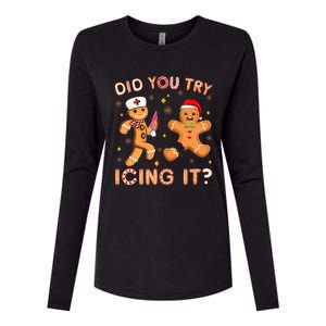 Did You Try Icing It Retro Christmas Gingerbread Nurse Squad Gift Womens Cotton Relaxed Long Sleeve T-Shirt