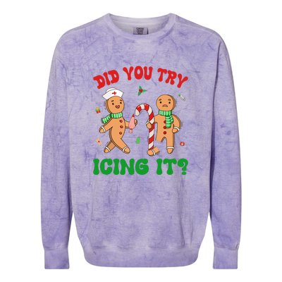 Did You Try Icing It Retro Christmas Gingerbread Nurse Squad Gift Colorblast Crewneck Sweatshirt