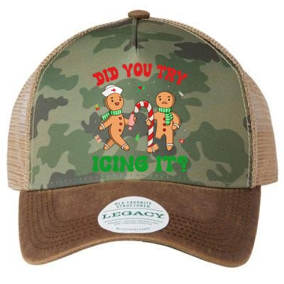 Did You Try Icing It Retro Christmas Gingerbread Nurse Squad Gift Legacy Tie Dye Trucker Hat