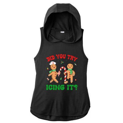 Did You Try Icing It Retro Christmas Gingerbread Nurse Squad Gift Ladies PosiCharge Tri-Blend Wicking Draft Hoodie Tank