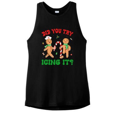 Did You Try Icing It Retro Christmas Gingerbread Nurse Squad Gift Ladies PosiCharge Tri-Blend Wicking Tank