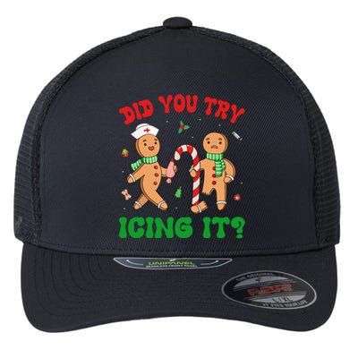 Did You Try Icing It Retro Christmas Gingerbread Nurse Squad Gift Flexfit Unipanel Trucker Cap