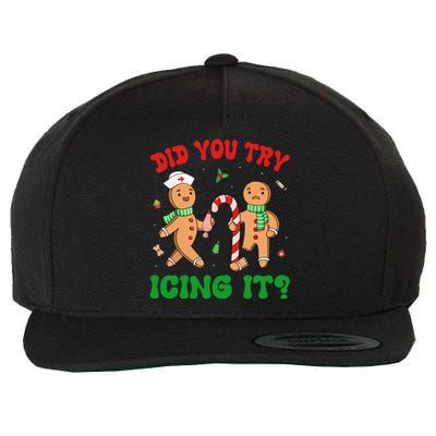 Did You Try Icing It Retro Christmas Gingerbread Nurse Squad Gift Wool Snapback Cap