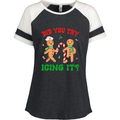 Did You Try Icing It Retro Christmas Gingerbread Nurse Squad Gift Enza Ladies Jersey Colorblock Tee