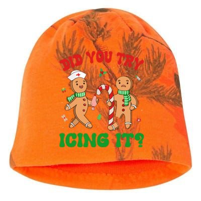 Did You Try Icing It Retro Christmas Gingerbread Nurse Squad Gift Kati - Camo Knit Beanie